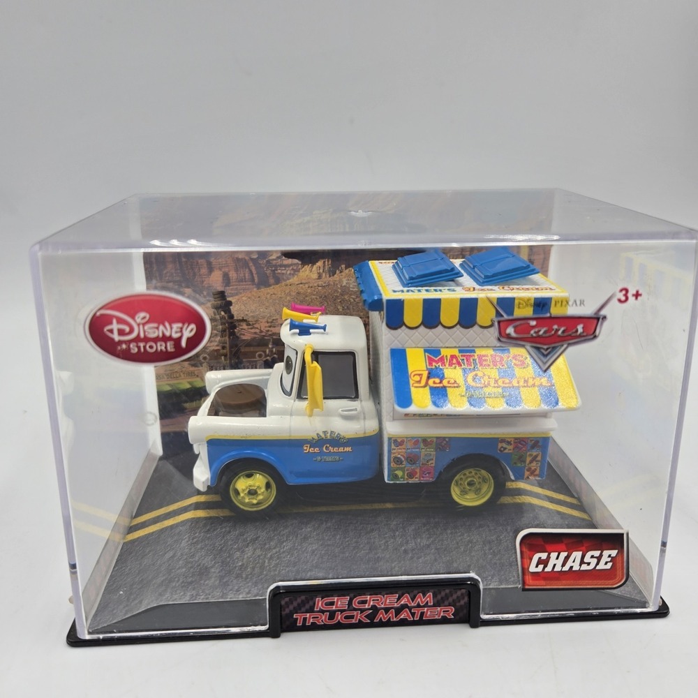 Disney Store Pixar Cars Scale 1/43 New Acrylic Box Chase Ice Cream Truck Mater